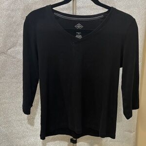 St. John's Bay Black V-Neck 3/4 Sleeve Tee